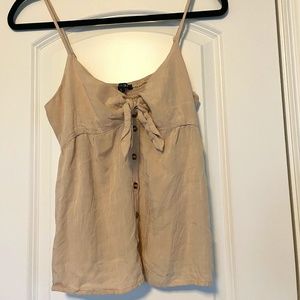 Papaya | Tan Camisole Top with Buttons and Tie